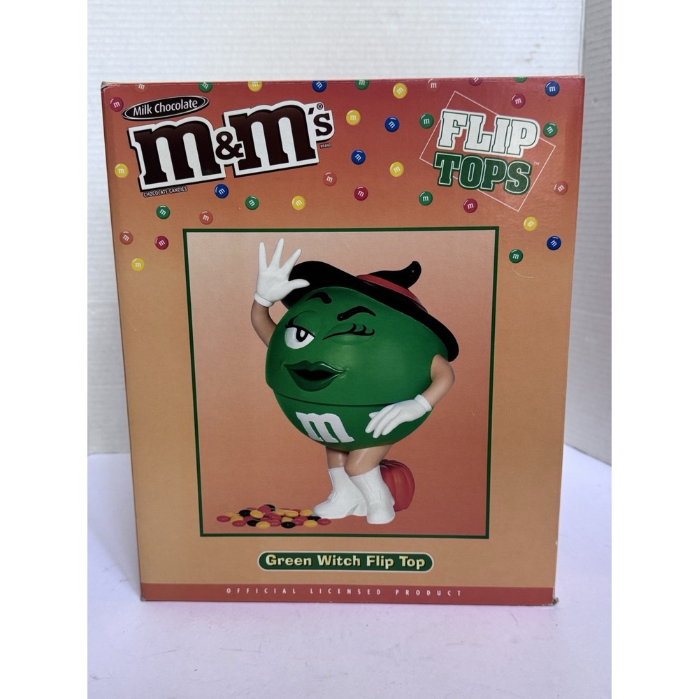 **EXTREMELY RARE!** VTG DEPARTMENT 56 BRAND NEW SEAL M&M's Green Witch Flip Top